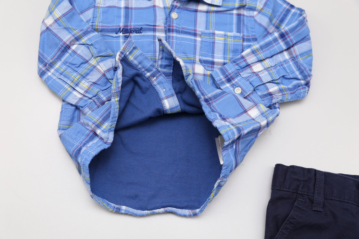 Jungen Set mit blauem Karohemd (74) - KlugeMutti