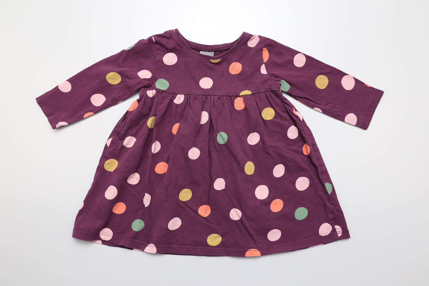 Lila mit Punkten Mädchen Baumwollkleid 80