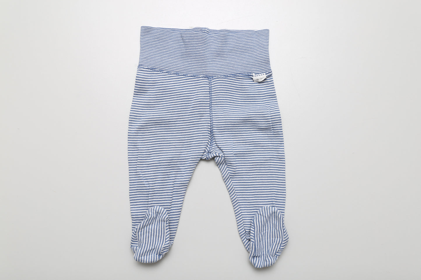 Blau-weiß gestreifte Fußleggings aus Bio-Baumwolle mit hoher Taille. gr.62