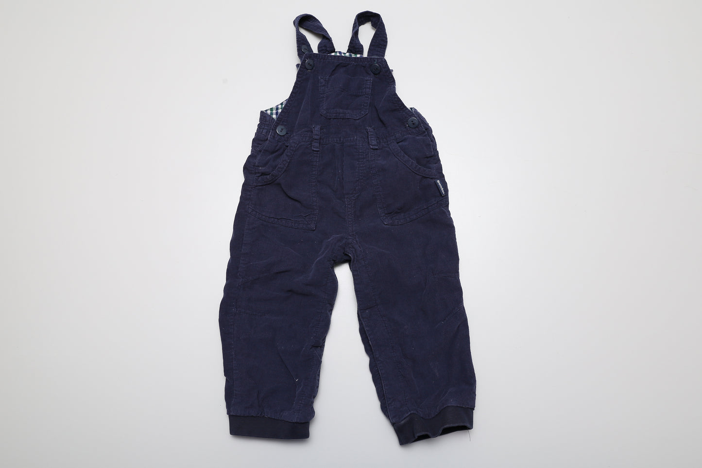 Dunkelblaue Latzhose mit verstellbaren Trägern. Gefütter. Aus Cordstoff, Größe 86, aus 100 % Baumwolle.