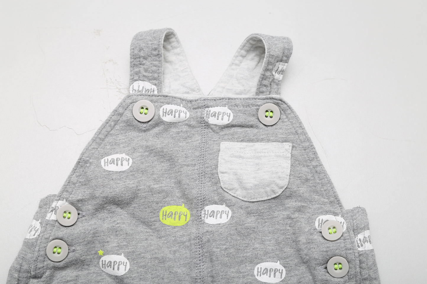 Graue Latzhose aus Baumwolle mit „Happy“-Aufschrift (56)