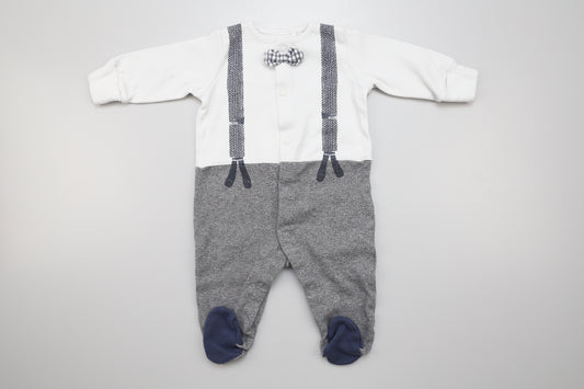 Baby Jungen Fußstrampler aus Baumwolle mit kariertem Fliegenhemd - 68