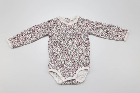 Baby-Langarmbody mit Blumenmuster in Weiß, Rosa und Bordeaux, mit Rückenknöpfen, Größe 74

