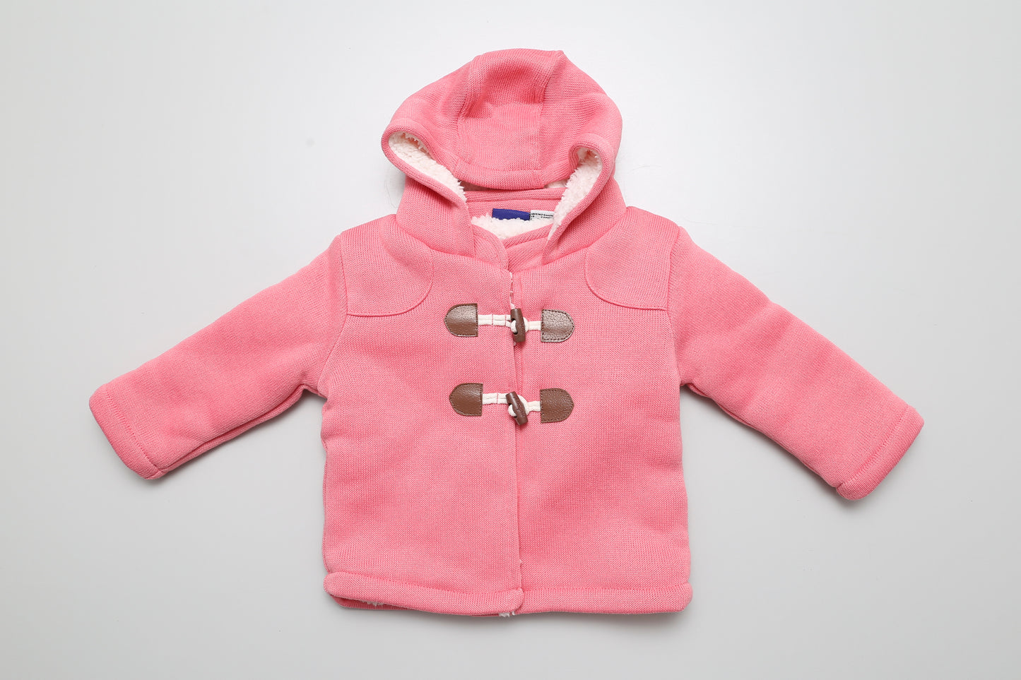 Rosa, warme, mit Knöpfen verschließbare Babymantel mit Kapuze. gr. 62-68