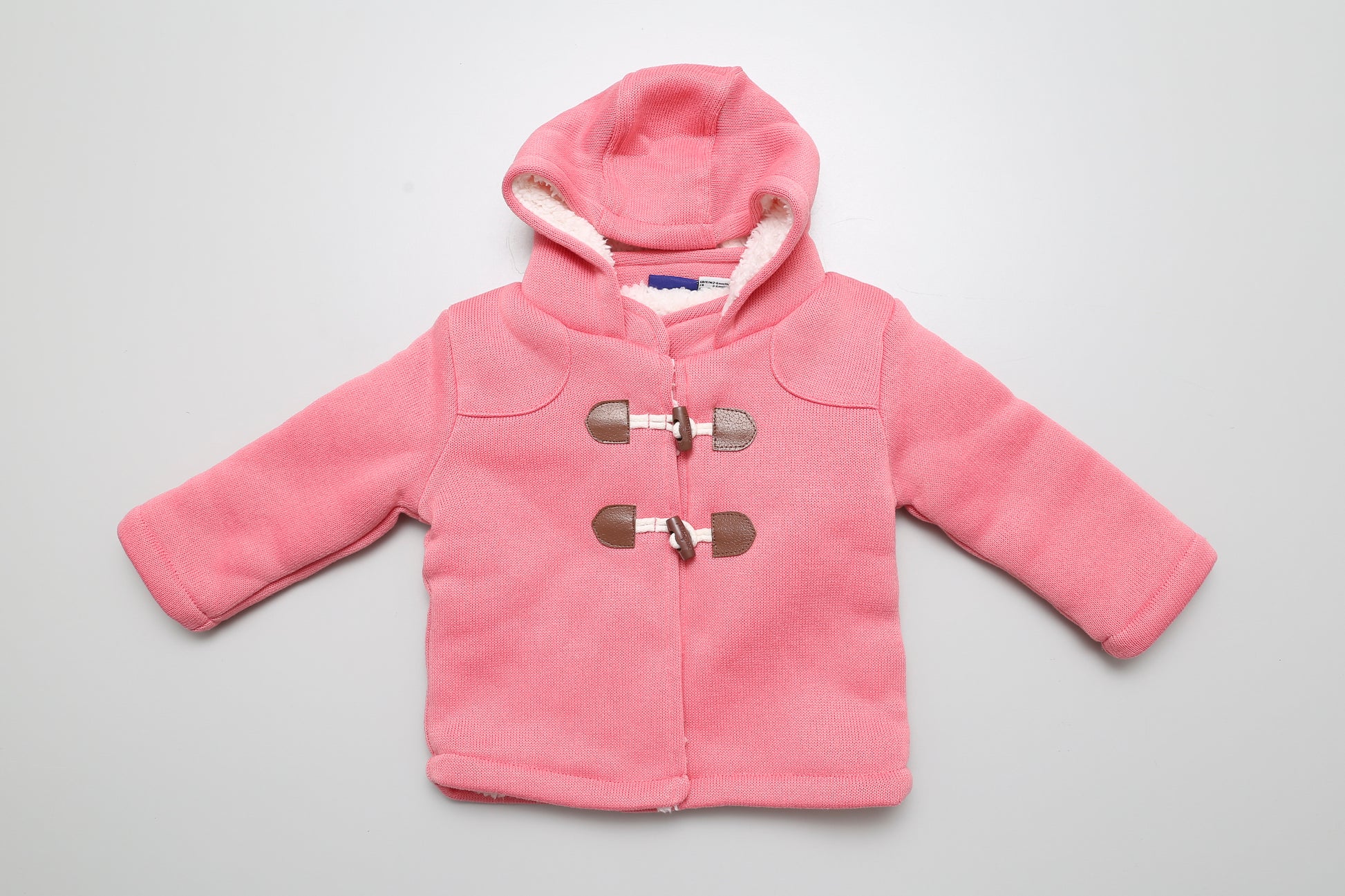 Rosa, warme, mit Knöpfen verschließbare Babymantel mit Kapuze. gr. 62-68